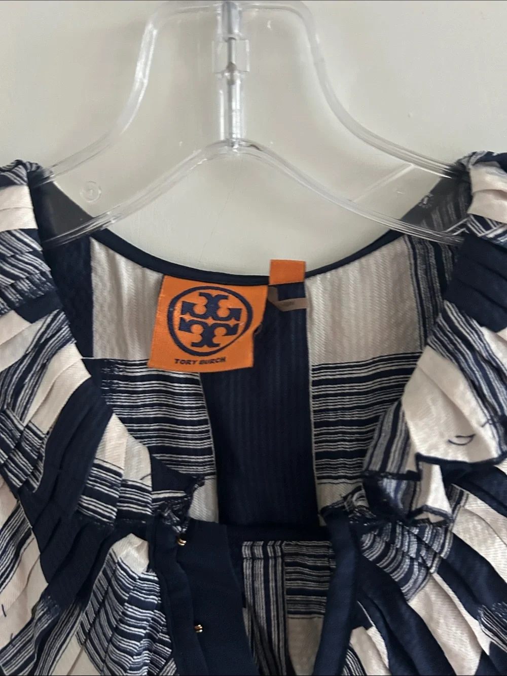 Tory Burch Navy and White Ruffle V-Neck Sleeveless‎ Camisole